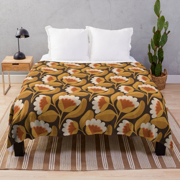 Item preview, Flowing Folk Floral Pattern in Chocolate Brown & Mustard Yellow designed and sold by Illustrated by Nat.