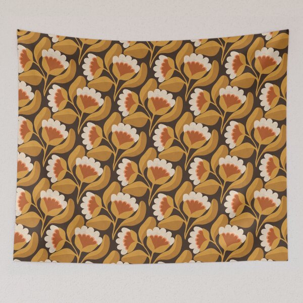 Item preview, Flowing Folk Floral Pattern in Chocolate Brown & Mustard Yellow designed and sold by Illustrated by Nat.