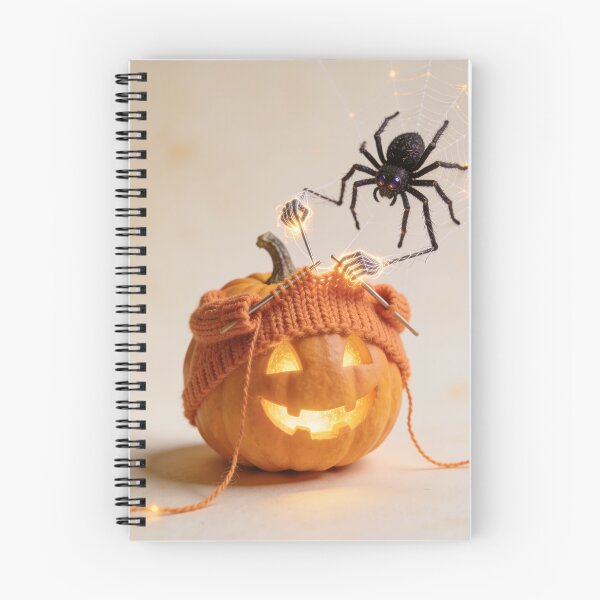 Item preview, Cute Black Spider Knitting a Cozy Knit Hat for a Jack O' Lantern designed and sold by OksArtStudio.