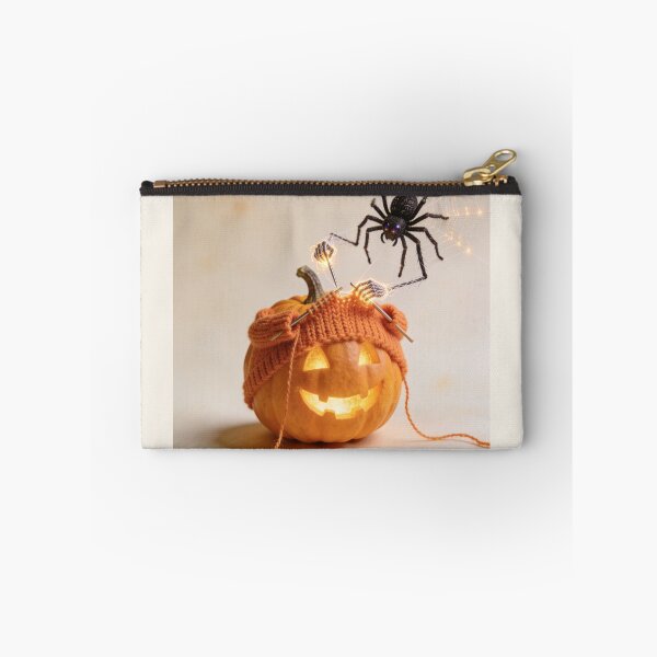 Item preview, Cute Black Spider Knitting a Cozy Knit Hat for a Jack O' Lantern designed and sold by OksArtStudio.