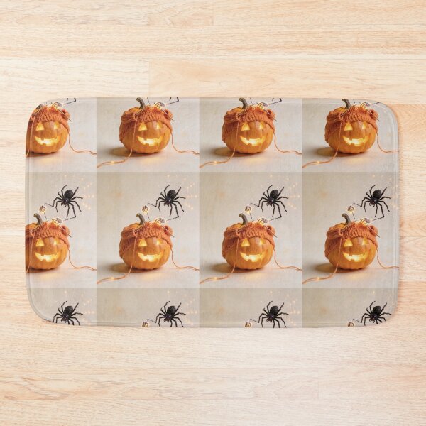Item preview, Cute Black Spider Knitting a Cozy Knit Hat for a Jack O' Lantern designed and sold by OksArtStudio.
