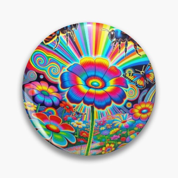 Item preview, Psychedelic Rainbow Flower Garden - Trippy Neon Bee Art designed and sold by Nexus Space.