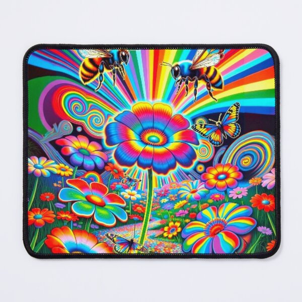 Item preview, Psychedelic Rainbow Flower Garden - Trippy Neon Bee Art designed and sold by Nexus Space.