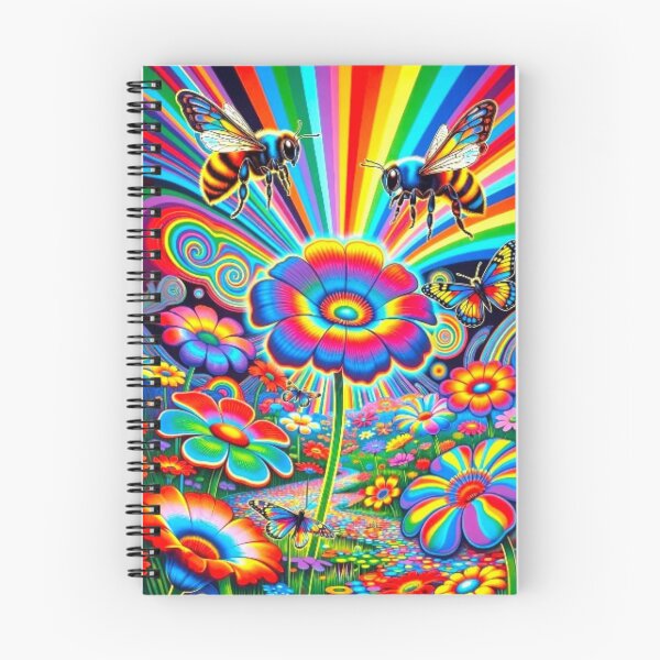 Item preview, Psychedelic Rainbow Flower Garden - Trippy Neon Bee Art designed and sold by Nexus Space.