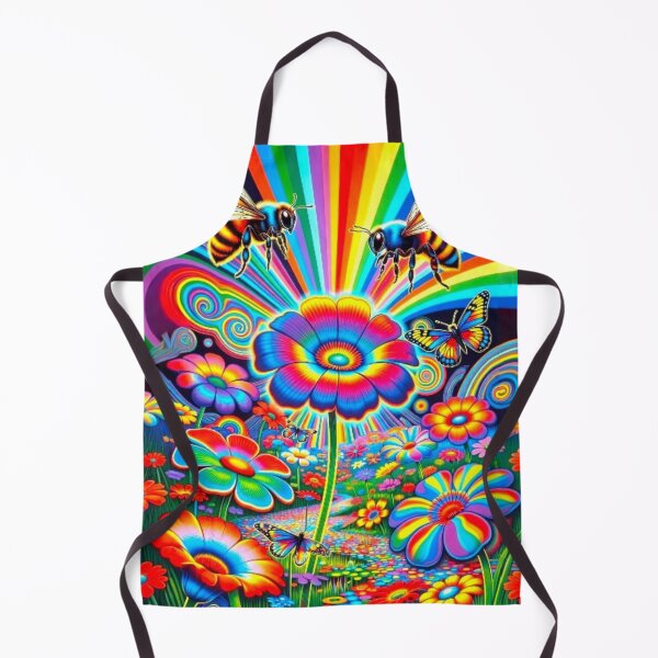 Item preview, Psychedelic Rainbow Flower Garden - Trippy Neon Bee Art designed and sold by Nexus Space.