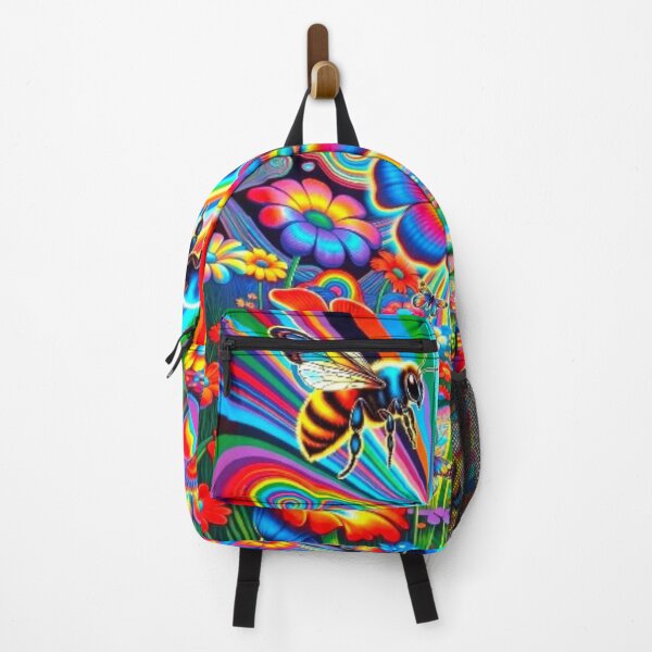 Item preview, Psychedelic Rainbow Flower Garden - Trippy Neon Bee Art designed and sold by Nexus Space.