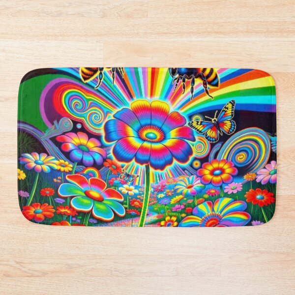 Item preview, Psychedelic Rainbow Flower Garden - Trippy Neon Bee Art designed and sold by Nexus Space.