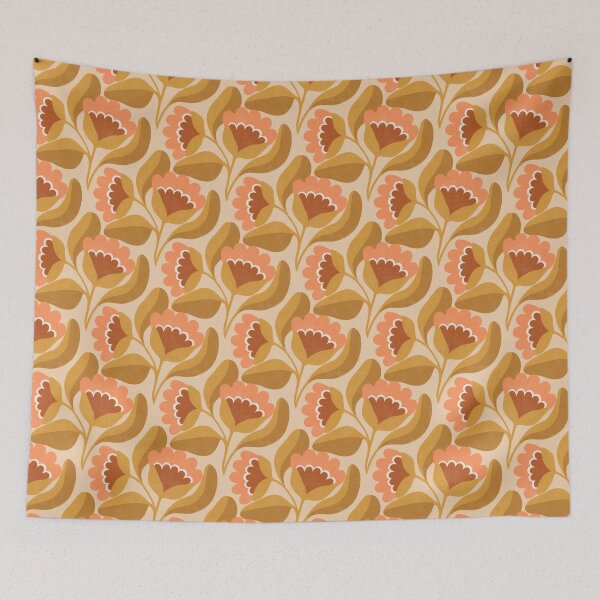 Item preview, Flowing Folk Floral Pattern in Cream & Mustard Yellow designed and sold by Illustrated by Nat.
