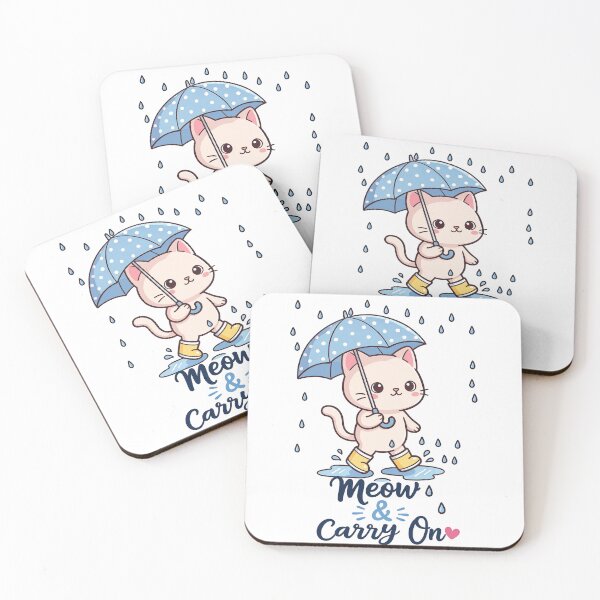 Item preview, Rainy Day Cat | Cute Chibi Kitten with Polka Dot Umbrella | Kawaii Spring Art designed and sold by MurkCraft.