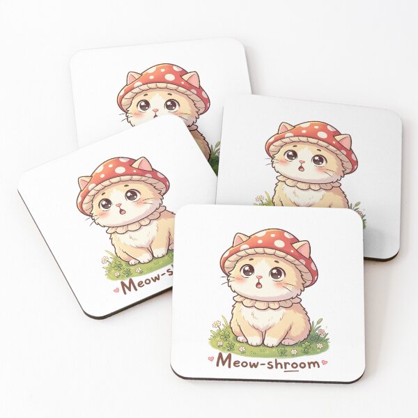 Item preview, Cute Chibi Cat in Mushroom Hat – Kawaii Forest Kitten Illustration designed and sold by MurkCraft.