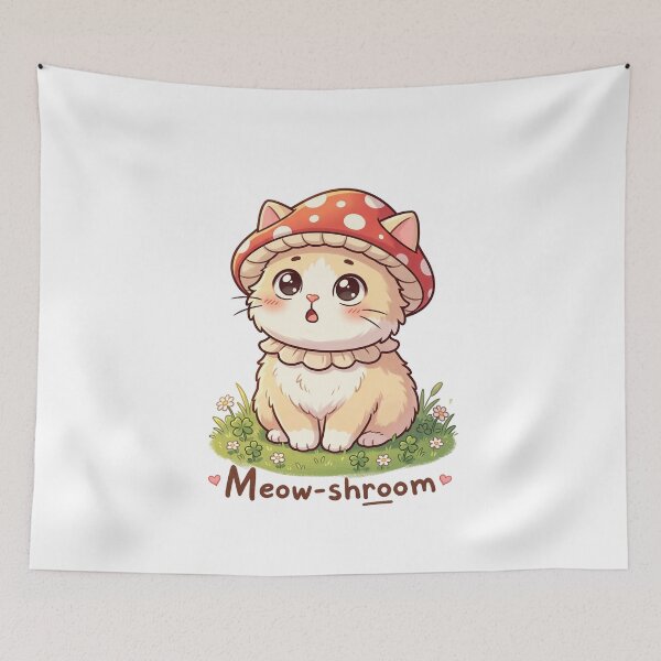 Item preview, Cute Chibi Cat in Mushroom Hat – Kawaii Forest Kitten Illustration designed and sold by MurkCraft.