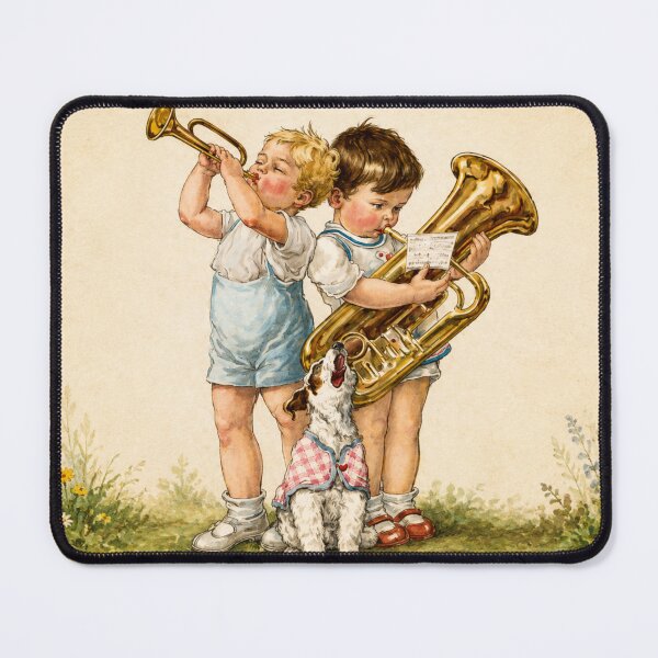 Item preview, Vintage illustration children playing brass instruments dog — nursery decor lovers designed and sold by RickE.