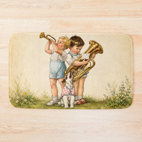Item preview, Vintage illustration children playing brass instruments dog — nursery decor lovers designed and sold by RickE.