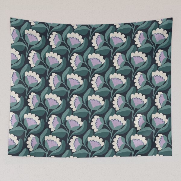Item preview, Flowing Folk Floral Pattern in Navy Blue & Teal designed and sold by Illustrated by Nat.
