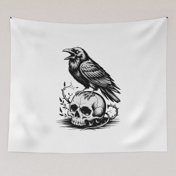 Item preview, Gothic Raven and Skull - Dark Traditional Tattoo Art designed and sold by Outlet Raloel.