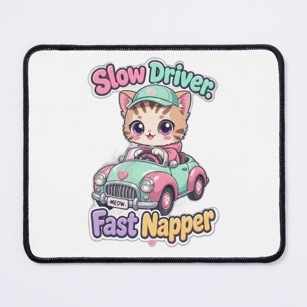 Item preview, Cute Driving Cat – Slow Driver Fast Napper | Funny Kawaii Cat Sticker designed and sold by MurkCraft.