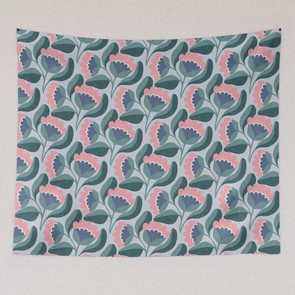 Item preview, Flowing Folk Floral Pattern in Powder Blue & Teal designed and sold by Illustrated by Nat.