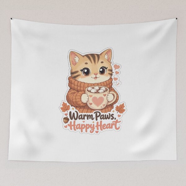 Item preview, Cozy Cat with Hot Cocoa – Warm Paws Happy Heart | Cute Autumn Kawaii Cat designed and sold by MurkCraft.