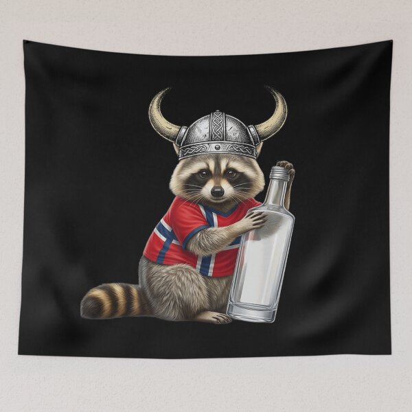 Item preview, Funny Norwegian Viking Raccoon Holding Bottle Cute Nordic Animal designed and sold by PhocoNibict.