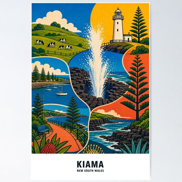 Item preview, Kiama Blowhole Lighthouse Harbour Dairy Hills and Coast designed and sold by Print My Town.
