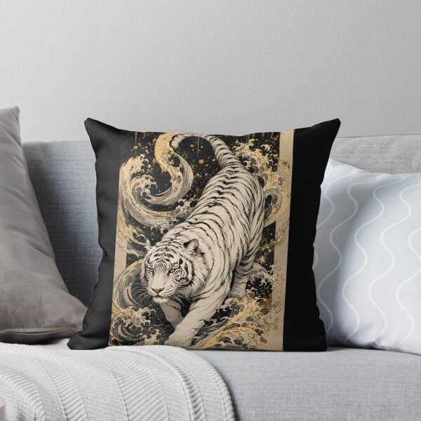 Item preview, White Tiger Ocean Wave Relief Art | Embossed Wildlife Wall Decor | Majestic White Tiger | Oriental Ocean Sculpture Style | Textured Animal Artwork | Zen Home Decor designed and sold by ManJiangHong.