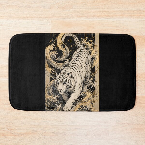 Item preview, White Tiger Ocean Wave Relief Art | Embossed Wildlife Wall Decor | Majestic White Tiger | Oriental Ocean Sculpture Style | Textured Animal Artwork | Zen Home Decor designed and sold by ManJiangHong.