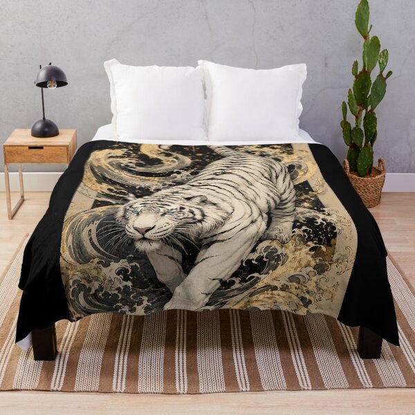 Item preview, White Tiger Ocean Wave Relief Art | Embossed Wildlife Wall Decor | Majestic White Tiger | Oriental Ocean Sculpture Style | Textured Animal Artwork | Zen Home Decor designed and sold by ManJiangHong.