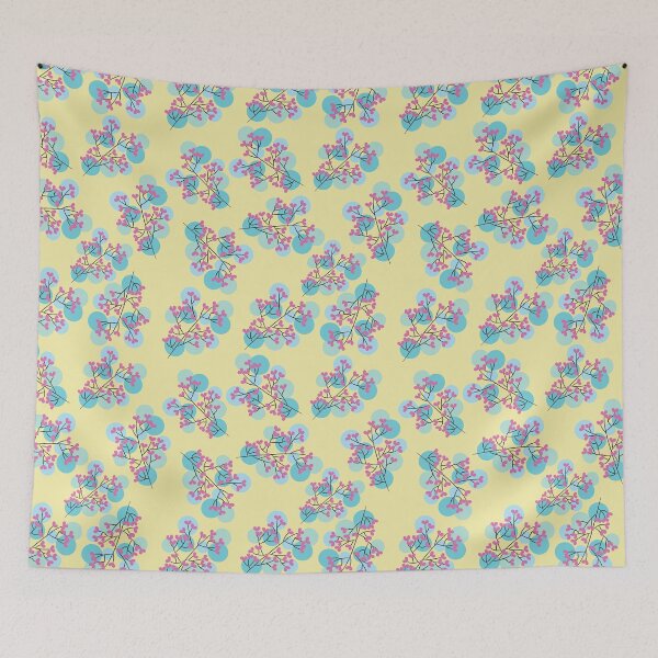 Item preview, Seamless Cute Floral Branch Pattern with Pink Blossoms on Soft Yellow Background designed and sold by ChaReePat.