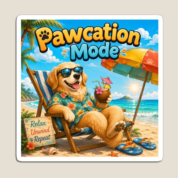 Item preview, Pawcation Mode Golden Retriever Summer Vacation Dog designed and sold by Little Paw Atelier.