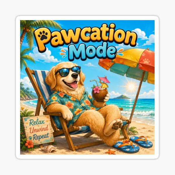 Item preview, Pawcation Mode Golden Retriever Summer Vacation Dog designed and sold by Little Paw Atelier.