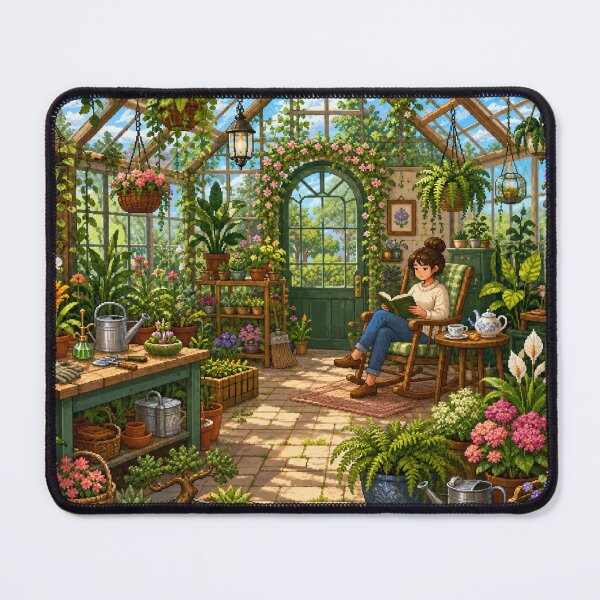 Item preview, Cozy Greenhouse Pixel Art Reading Room designed and sold by Yiruda-Art.