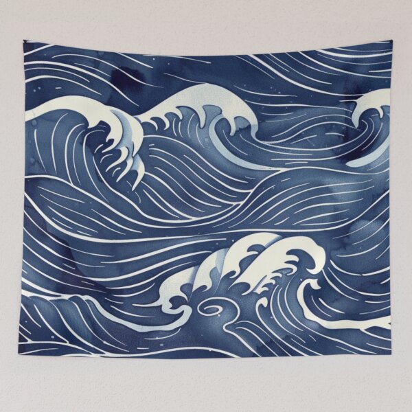 Item preview, Japanese Ocean Waves Blue Seamless Pattern All-Over-Print designed and sold by VectorForge.