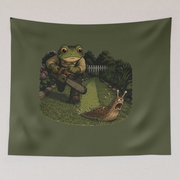 Item preview, Chainsaw Frog vs Giant Slug Sticker – Funny Garden Pest Control designed and sold by SimplePoDesign.