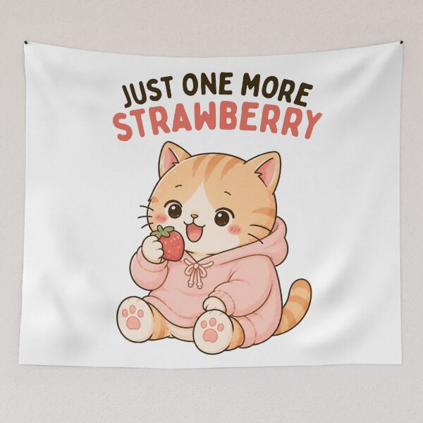 Item preview, Just One More Strawberry Cat | Cute Kawaii Aesthetic | Funny Food Lover Design designed and sold by The Mood Index.