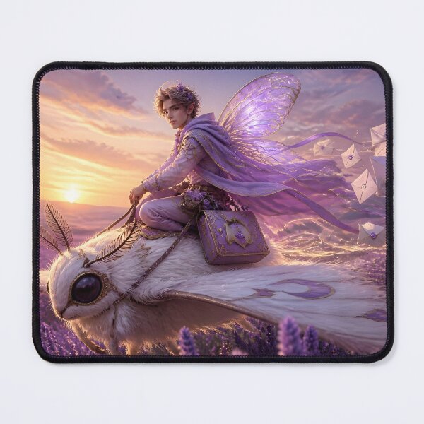 Item preview, Fairy Courier Riding White Moth Over Lavender Fields designed and sold by sigmaartstudio.