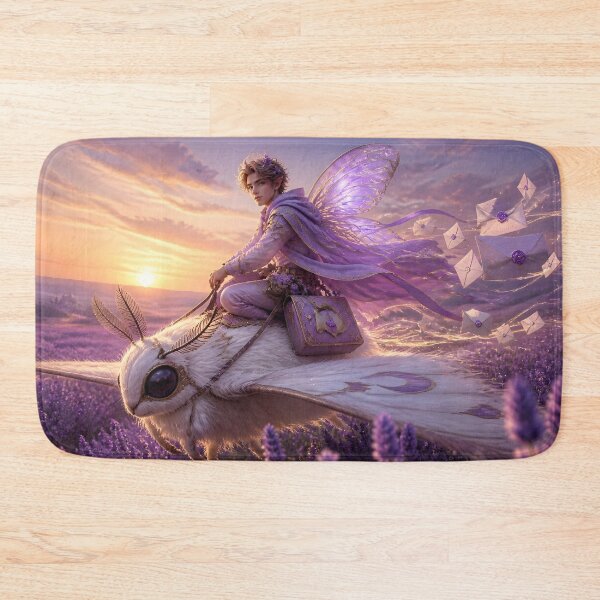 Item preview, Fairy Courier Riding White Moth Over Lavender Fields designed and sold by sigmaartstudio.