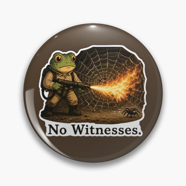 Item preview, No Witnesses Frog Sticker – Funny Spider Flamethrower Meme designed and sold by SimplePoDesign.