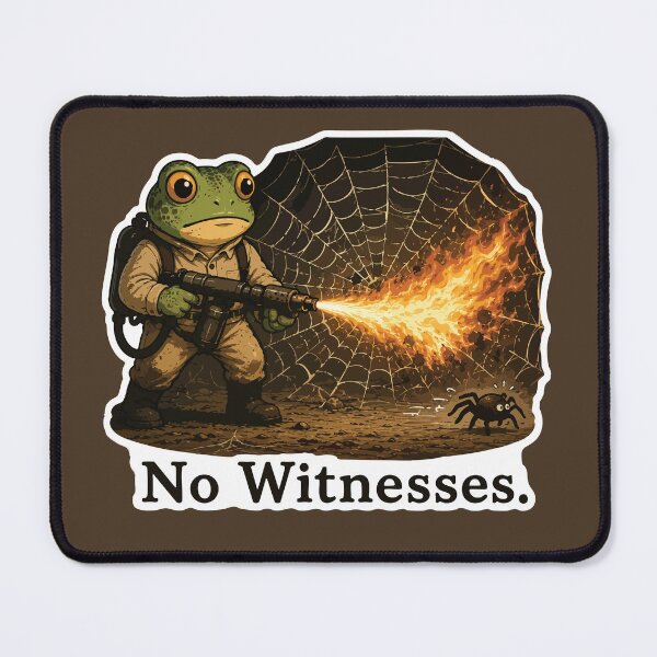 Item preview, No Witnesses Frog Sticker – Funny Spider Flamethrower Meme designed and sold by SimplePoDesign.