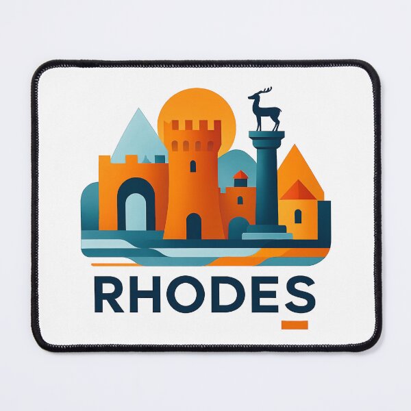 Item preview, Rhodes Greece Travel Souvenir - Mandraki Harbor Deer & Medieval Castle Art designed and sold by OzzFrequency.