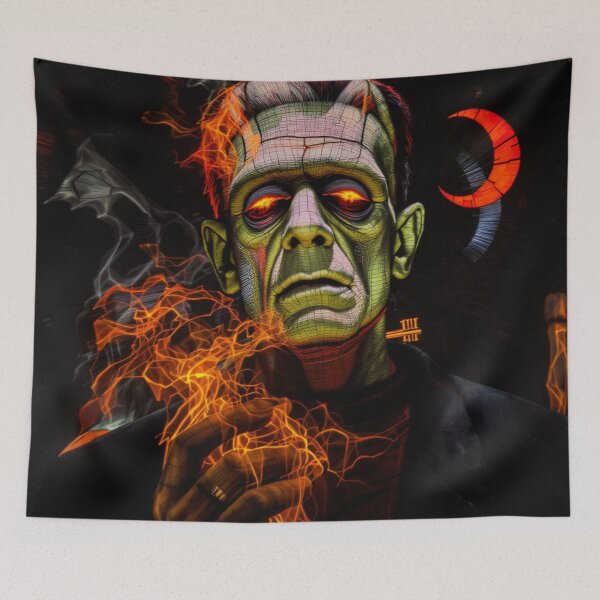 Item preview, Classic Halloween Frankenstein With Fire And Red Moon designed and sold by GaffaDesigns.