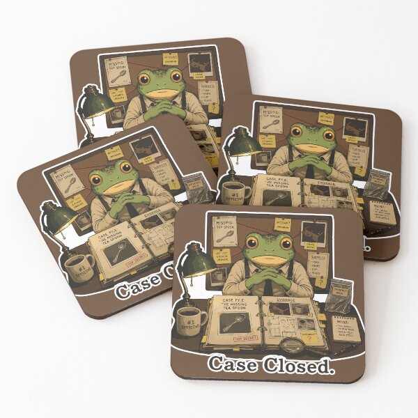 Item preview, Case Closed Frog Sticker – Missing Teaspoon Detective Meme designed and sold by SimplePoDesign.