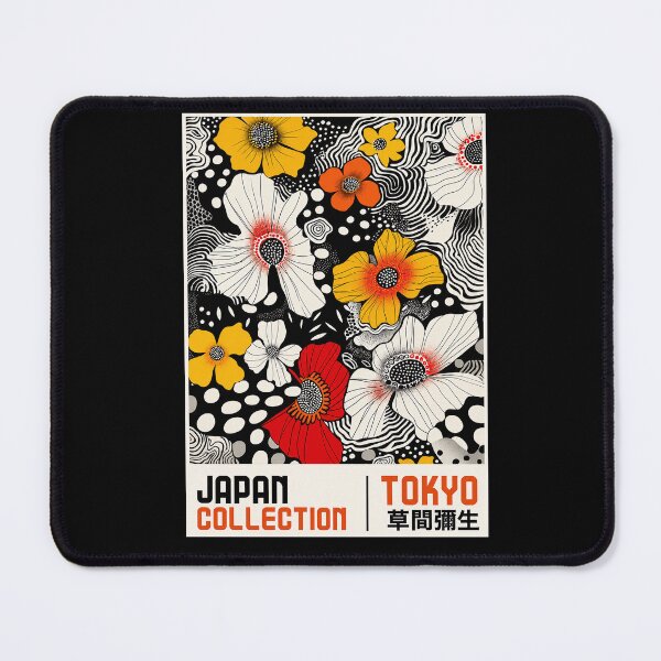 Item preview, Yayoi Kusama Flower Poster Print - Japan Collection Tokyo, Colorful Polka Dot Floral Wall Art Black Background designed and sold by MorningJoco.