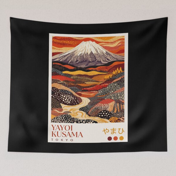 Item preview, Yayoi Kusama Mount Fuji Poster Print - Red Orange Mountain Landscape Wall Art, Tokyo Polka Dot Japanese Art designed and sold by scrambledpeg.