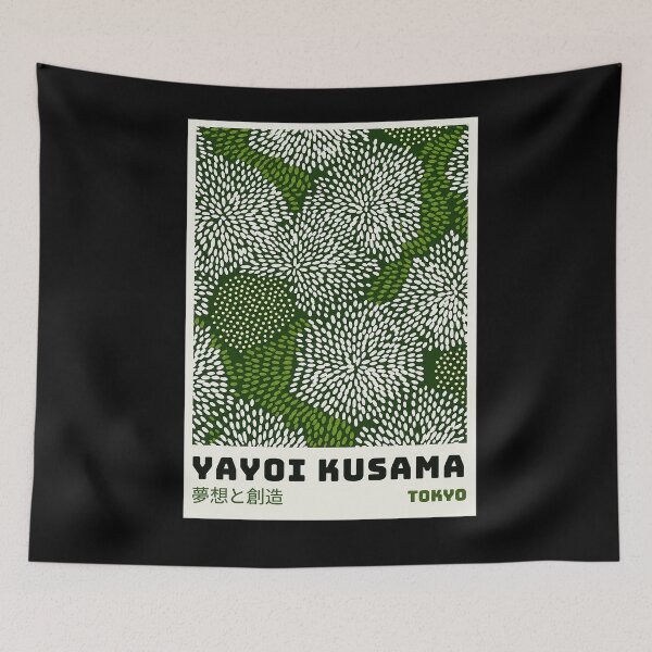 Item preview, Yayoi Kusama Green Floral Pattern Poster - White Flower Polka Dot Wall Art Print, Tokyo Modern Decor designed and sold by MorningJoco.