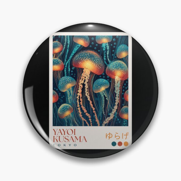 Item preview, Yayoi Kusama Jellyfish Poster Print - Glowing Blue Orange Jellyfish Wall Art, Tokyo Polka Dot Ocean Decor designed and sold by scrambledpeg.