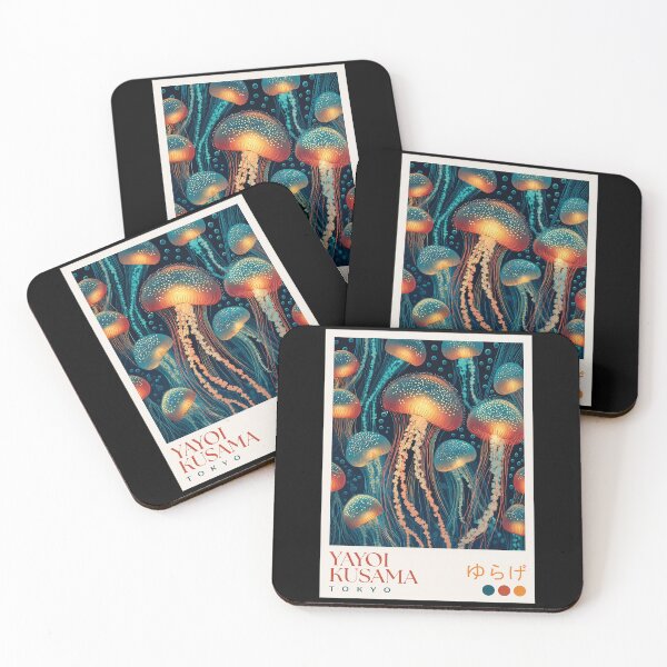 Item preview, Yayoi Kusama Jellyfish Poster Print - Glowing Blue Orange Jellyfish Wall Art, Tokyo Polka Dot Ocean Decor designed and sold by scrambledpeg.