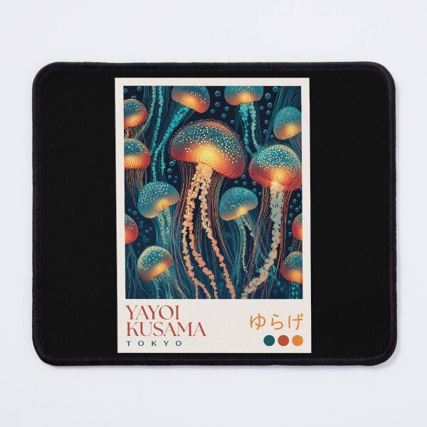 Item preview, Yayoi Kusama Jellyfish Poster Print - Glowing Blue Orange Jellyfish Wall Art, Tokyo Polka Dot Ocean Decor designed and sold by scrambledpeg.