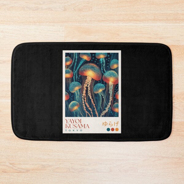 Item preview, Yayoi Kusama Jellyfish Poster Print - Glowing Blue Orange Jellyfish Wall Art, Tokyo Polka Dot Ocean Decor designed and sold by scrambledpeg.