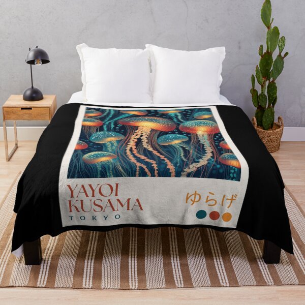 Item preview, Yayoi Kusama Jellyfish Poster Print - Glowing Blue Orange Jellyfish Wall Art, Tokyo Polka Dot Ocean Decor designed and sold by scrambledpeg.
