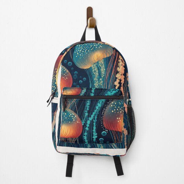 Item preview, Yayoi Kusama Jellyfish Poster Print - Glowing Blue Orange Jellyfish Wall Art, Tokyo Polka Dot Ocean Decor designed and sold by scrambledpeg.
